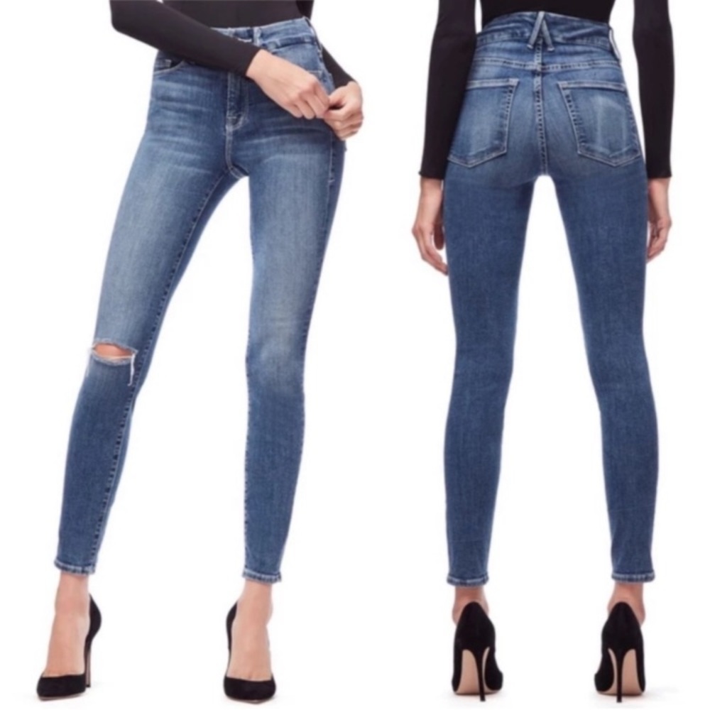 NwT Good American Good Legs High Rise Skinny Knee Rip Jeans Women’s size 24